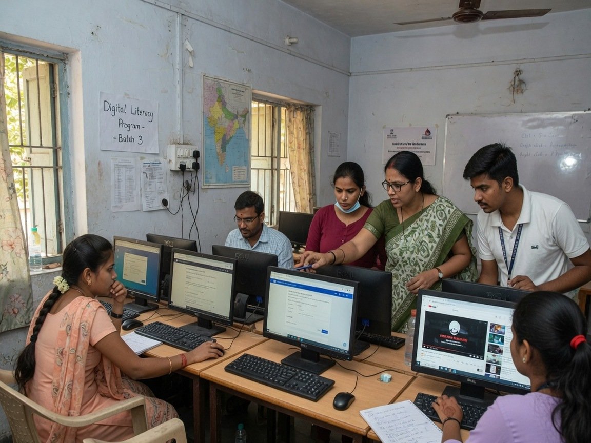 A digital literacy session in a community computer room